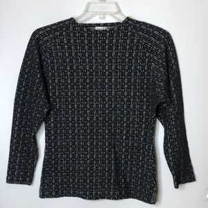Unique Women's Top Black White Long Sleeve Stretch Knitted Top Size S Small